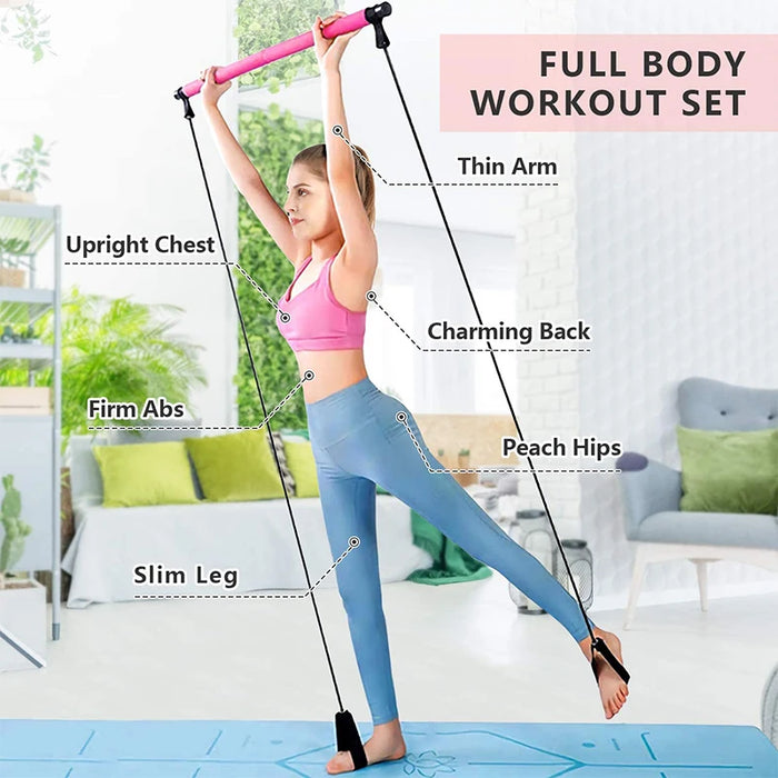Multifunctional Pilates Bar with Resistance Bands for Home Fitness