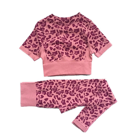 LeopardFit Short Sleeve Top & Leggings Gym Set - Flamin' Fitness