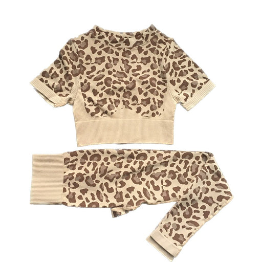 LeopardFit Short Sleeve Top & Leggings Gym Set - Flamin' Fitness