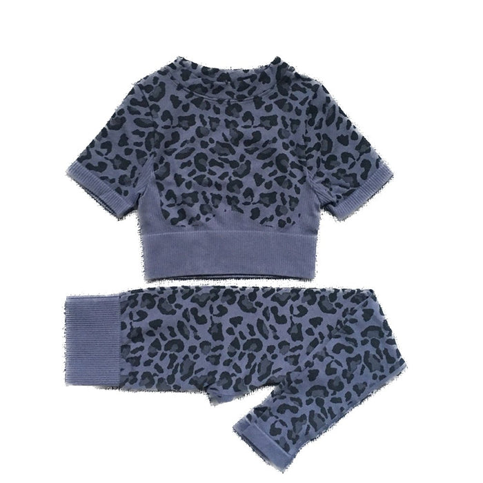 LeopardFit Short Sleeve Top & Leggings Gym Set - Flamin' Fitness
