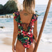 Red Toucan Ruffle Shoulder One-Piece Swimsuit - Flamin' Fitness