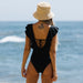 V-Shape Ruffle Shoulder One Piece Women's Swimsuit - Flamin' Fitness