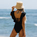 V-Shape Ruffle Shoulder One Piece Women's Swimsuit - Flamin' Fitness