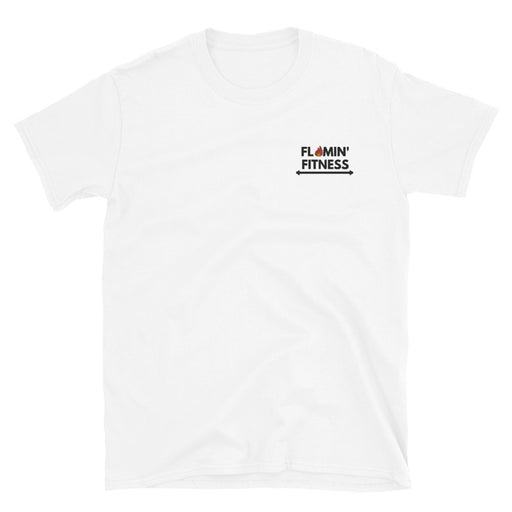 White Embroidered Logo T-Shirt - Flamin' Fitness